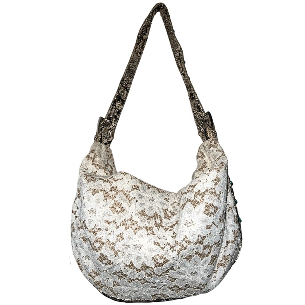 𝐁𝐑𝐀𝐂𝐂𝐈𝐀𝐋𝐈𝐍𝐈 | VINTAGE WHITE LACE AND PYTHON LEATHER SHOULDER BAG - Picture 2 of 14